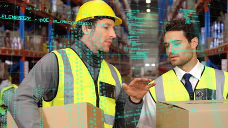 animación del procesamiento de datos sobre diversas personas que trabajan en el almacén