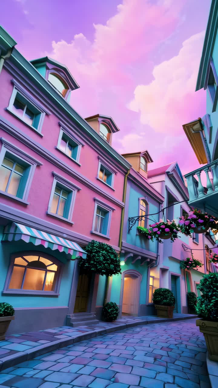Pastel Dreamy City Street at Twilight
