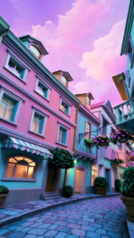pastel dreamy city street at twilight