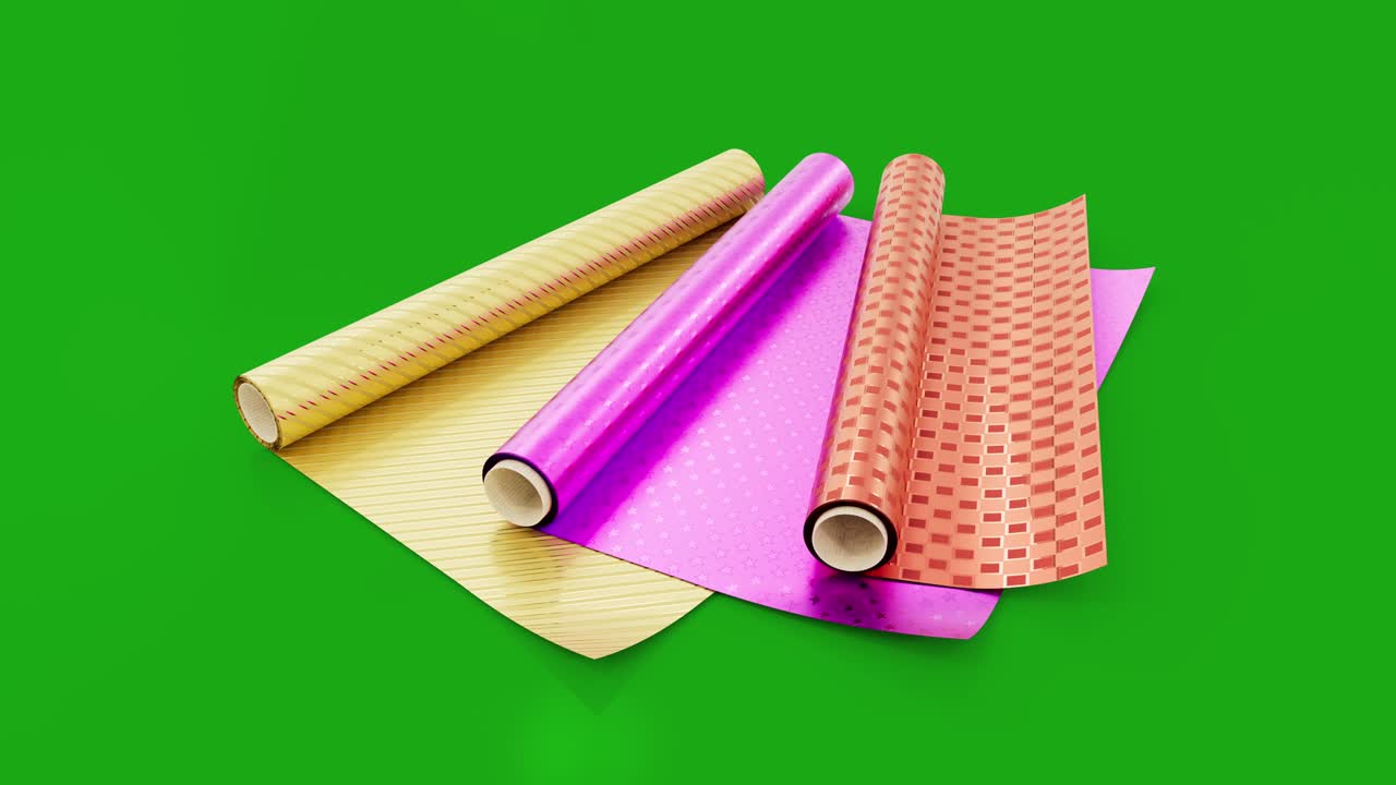 presente papel de envoltura gira en la pantalla clave de croma, aislado - video de bucle