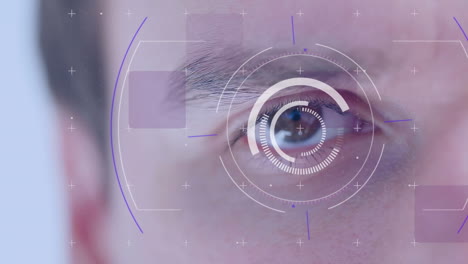 animation of scope scanning and data processing over man's eye