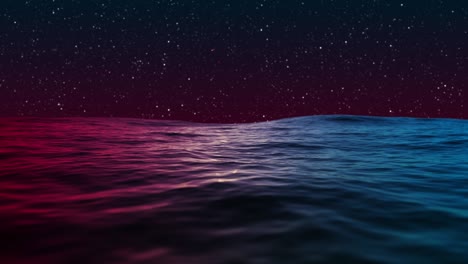 beautiful ocean under blue and red night sky reflections with falling stars loop 4k