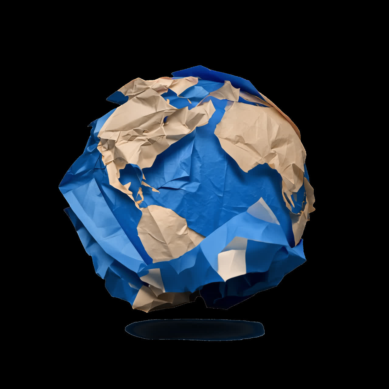 Abstract crumpled paper sphere animation isolated asset, transparent 4K video, alpha channel, ProRes