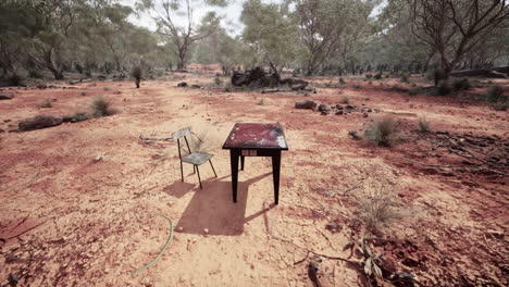 old ruster metal table in desert