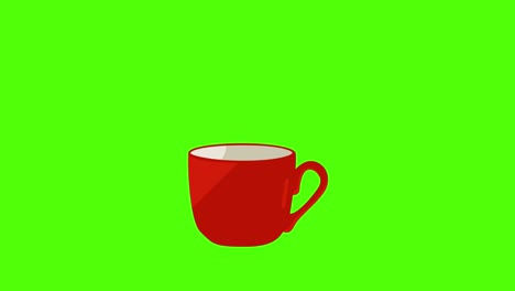 red coffee cup animation, seamless loop on green screen chroma key