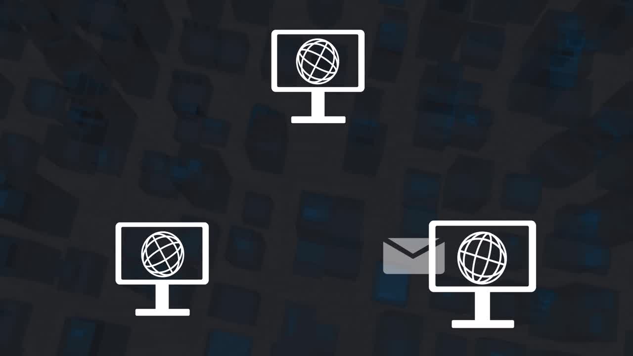 animación de iconos de redes informáticas sobre formas 3d en un patrón sin costuras contra un fondo gris