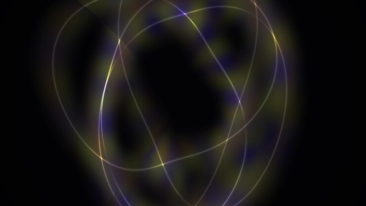 Abstract Glowing Neon Rings Rotating in Dark Space