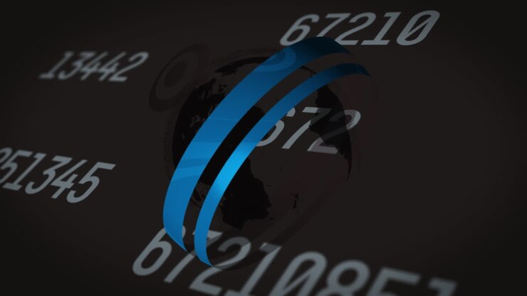 Animation of changing numbers and circles around globe over black background