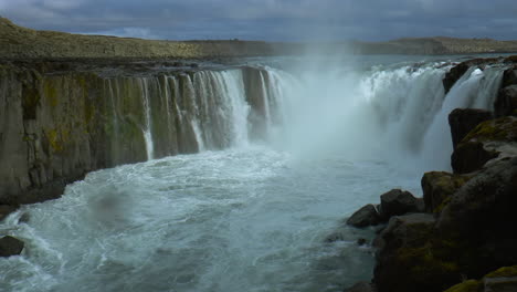 Slow-motion-footage-of-Selfoss-Waterfall-in-Jokulsargljufur-National-Park,-Iceland