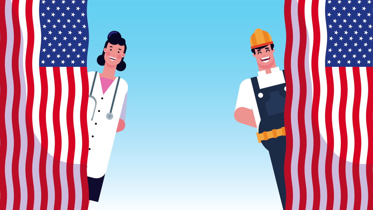 female doctor and architect workers characters animation