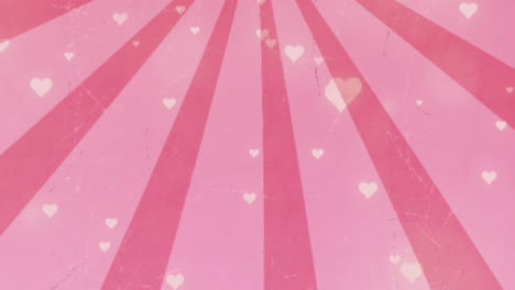 animation of hearts and glowing spots of light on pink striped background