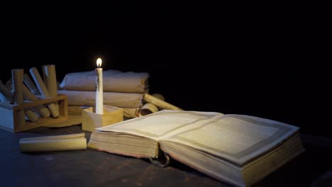 historical period book by candlelight.