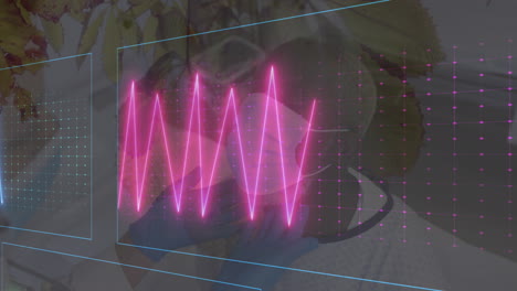 animation of heart rate monitor on female doctor examining african american male patient at hospital