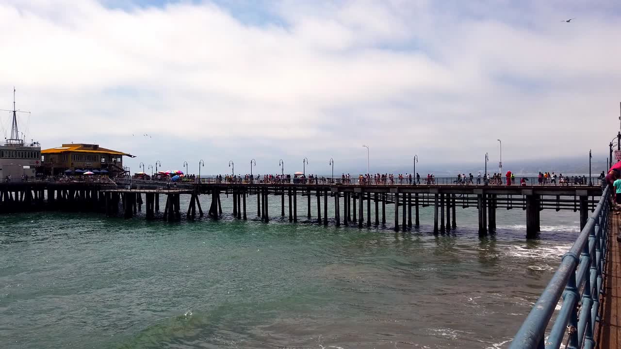 Santa Monica Pier California on a cloudy summer day.