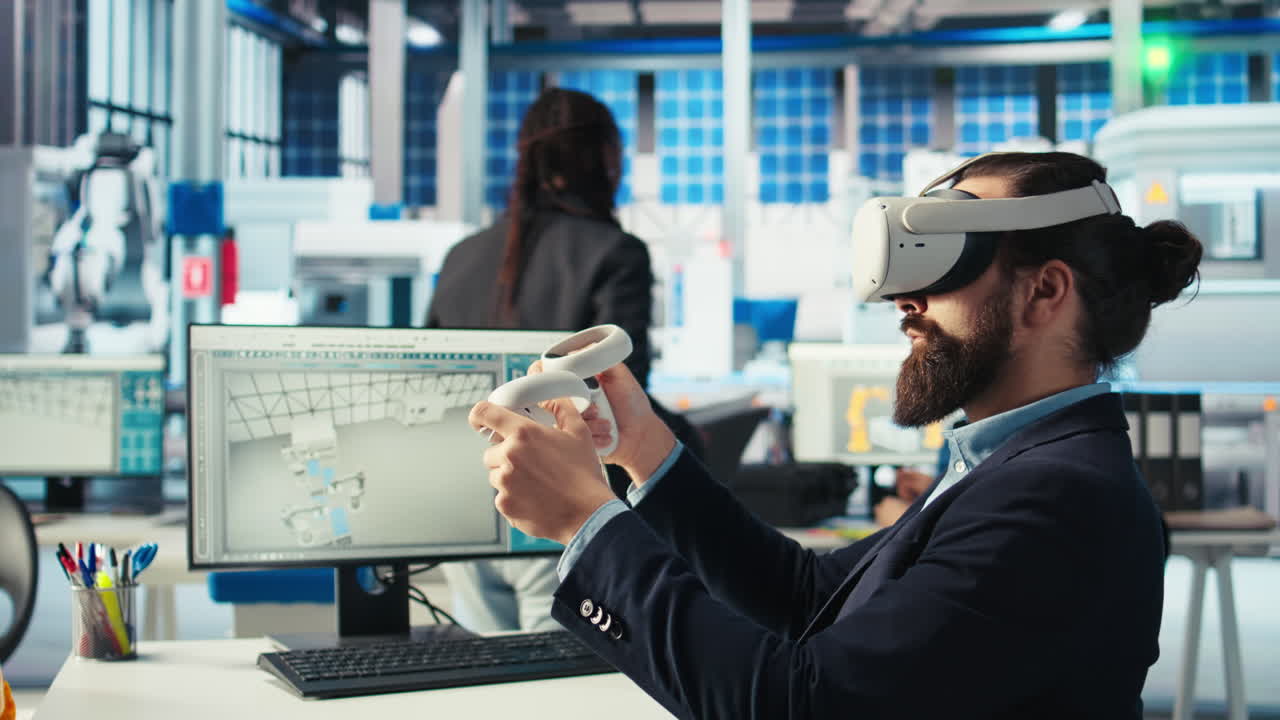 Photovoltaics factory expert using VR tech to build energy generators models