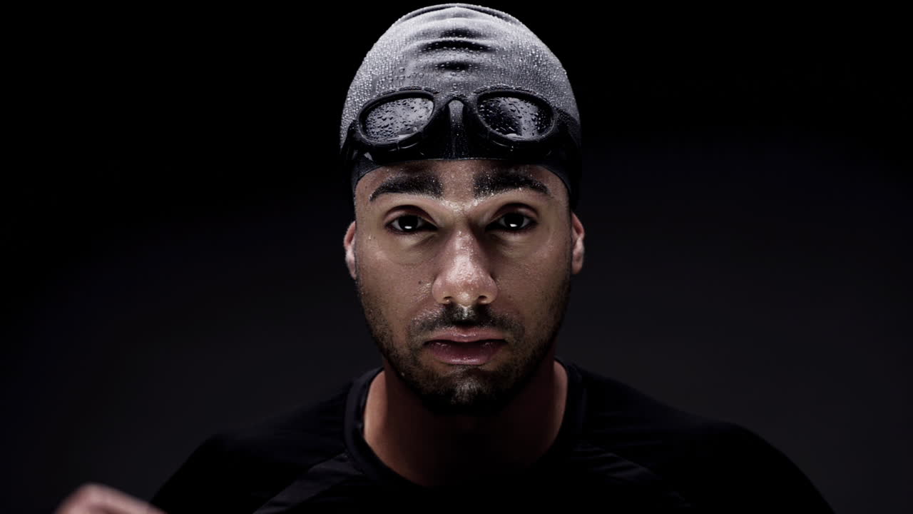 Swimmer portrait professional athlete is a confident winner
