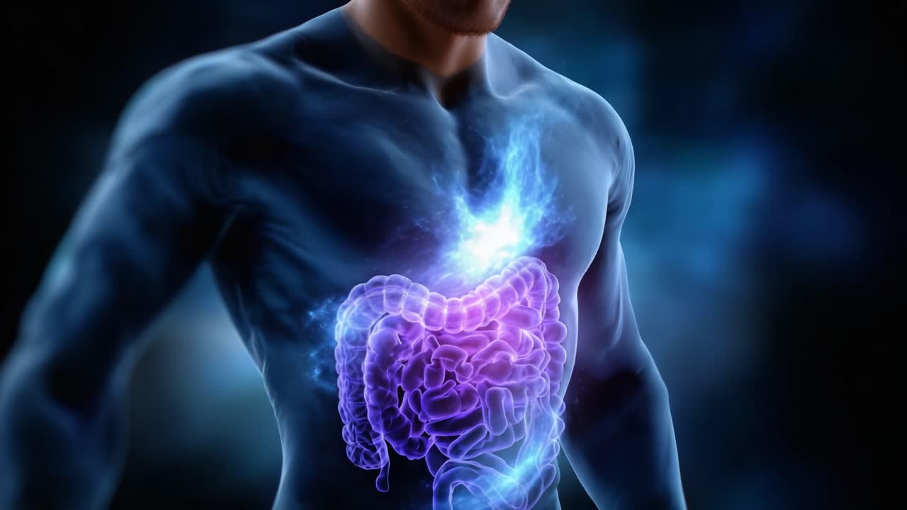 A Glimpse into the Mysteries of the Human Body: Anatomical Visualization of the Digestive System with Electrifying Energy Surrounding the Torso