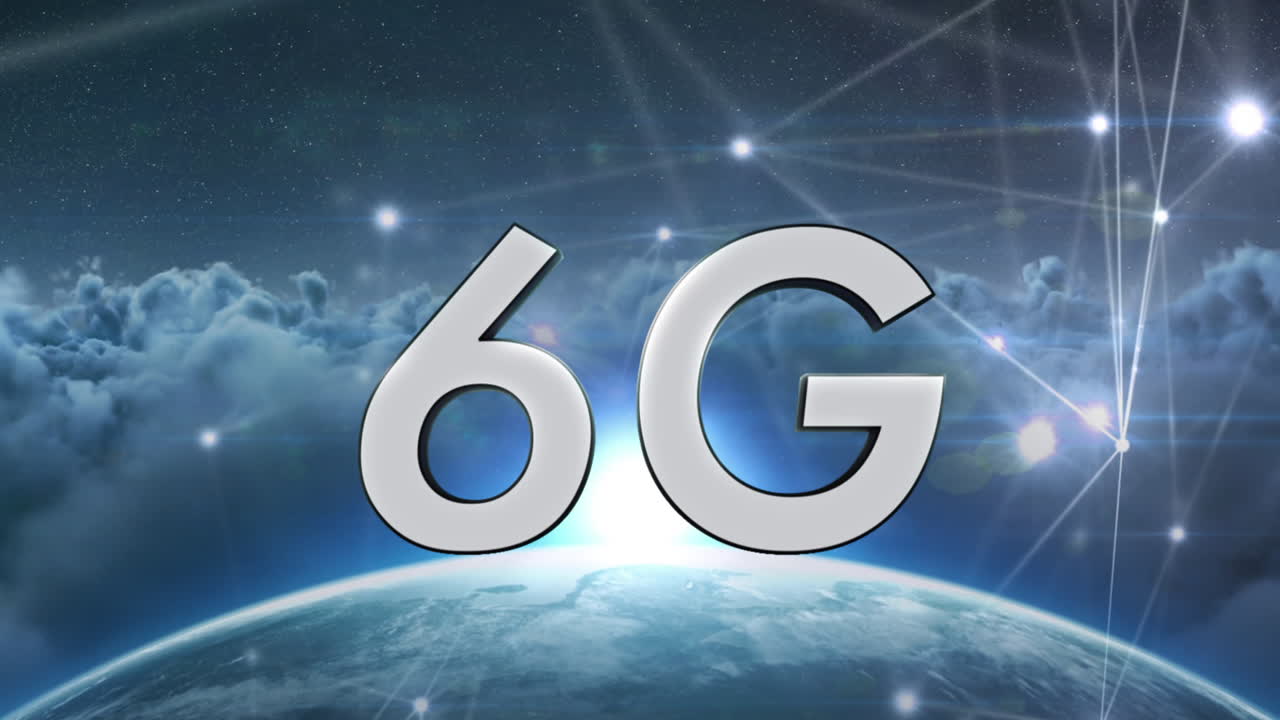 animación de texto de 6g sobre el globo con una red de conexiones sobre fondo azul