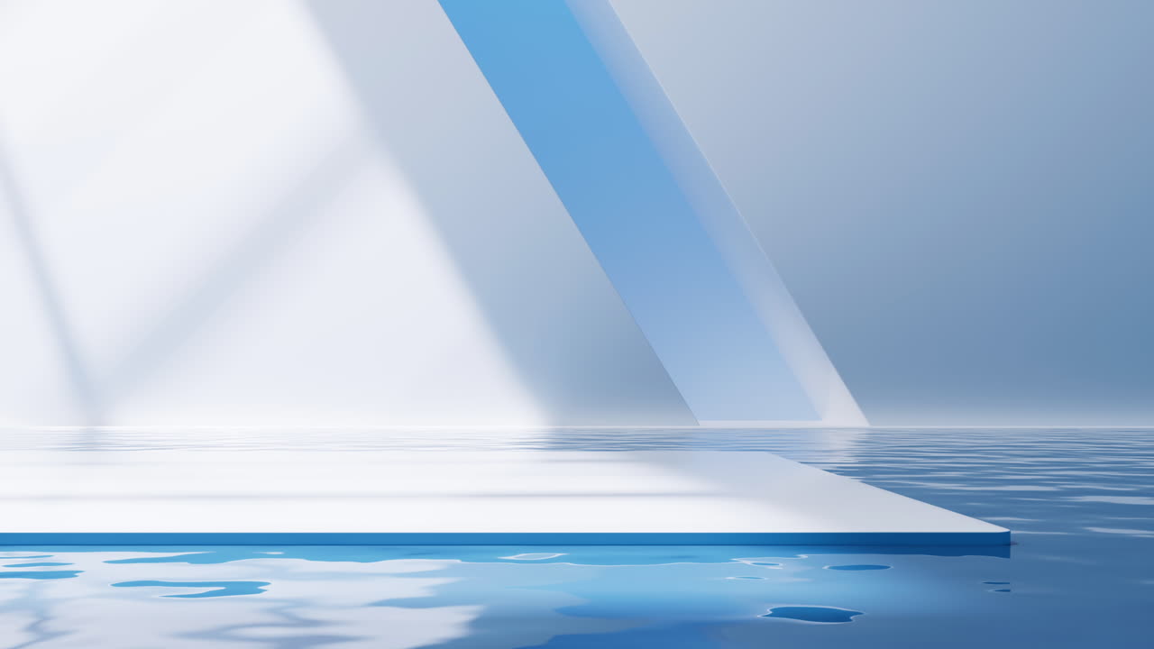 내부에 물이 있는 밝은 방, 3d 렌더링