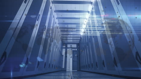 processing data animation over server racks in data center