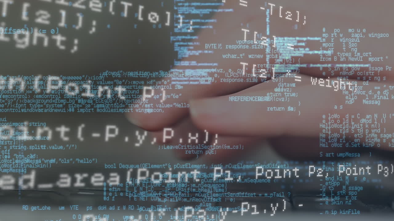 animación del procesamiento de datos sobre una mujer escribiendo una palabra clave en la computadora