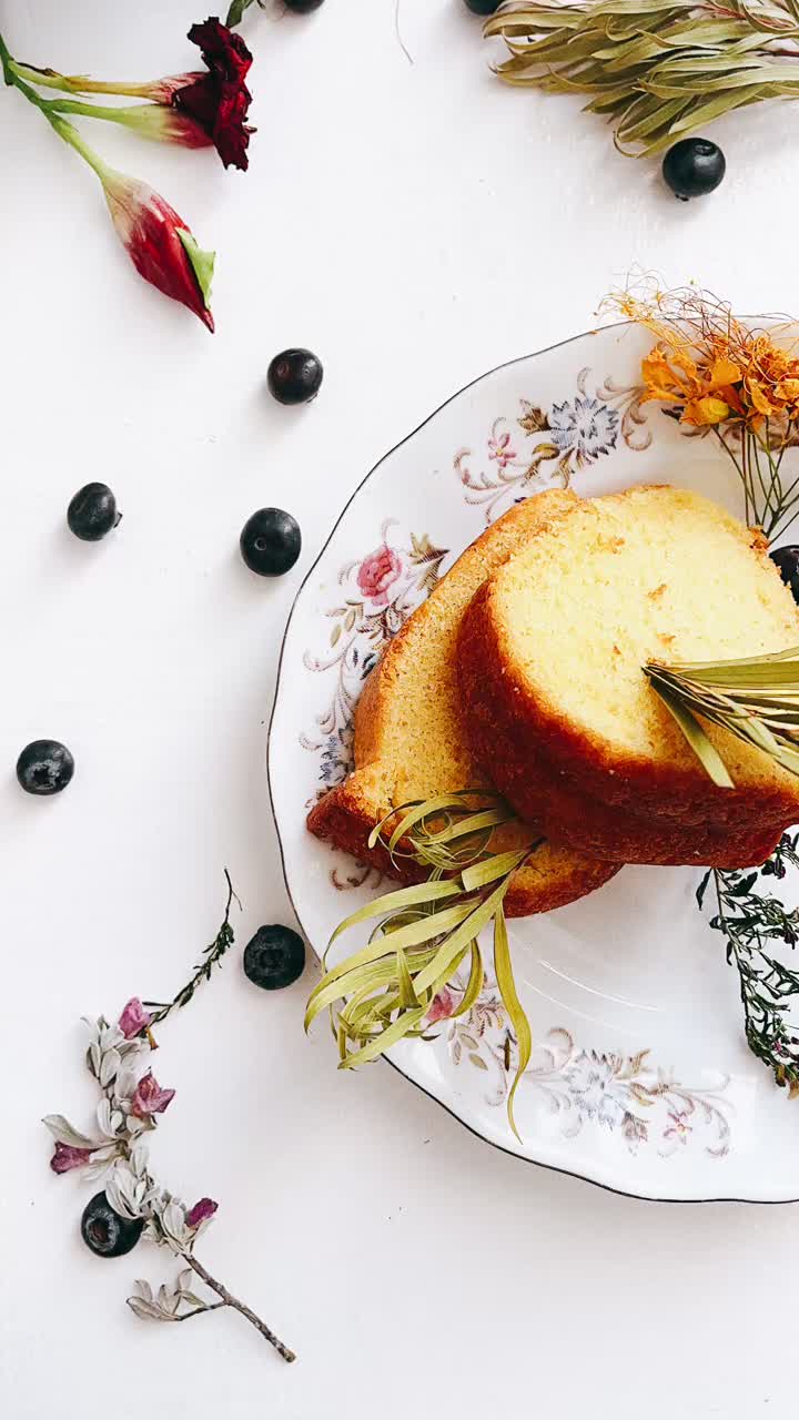 Elegant Slice of Cake with Dried Flowers