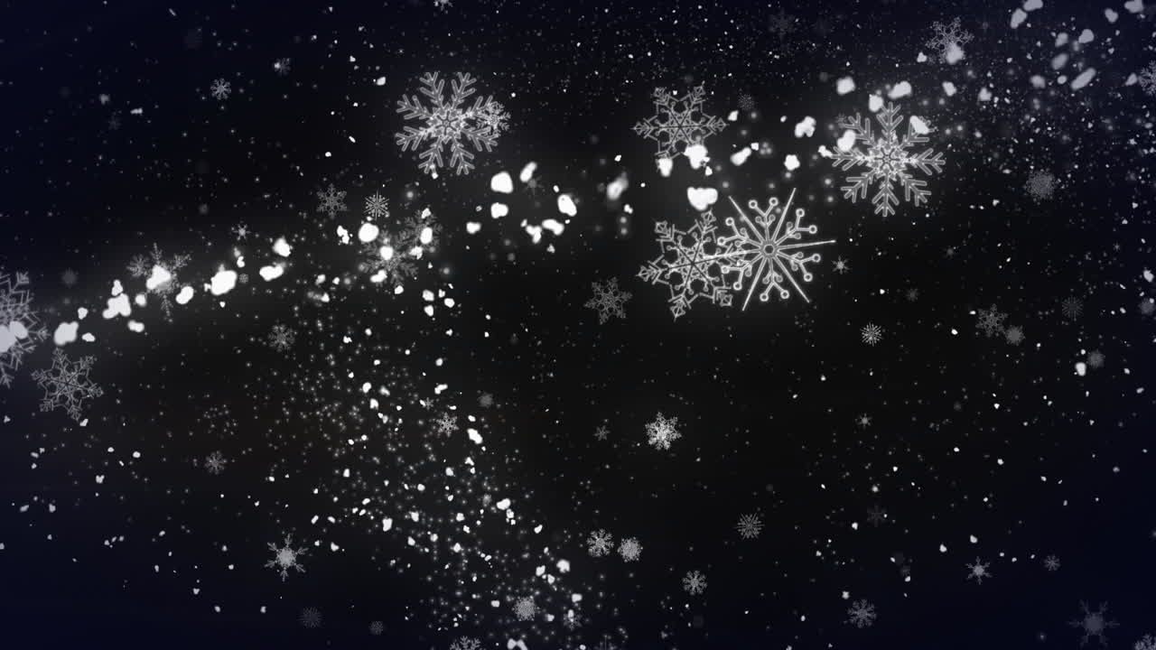 animación de estrellas y copos de nieve en el espacio negro.