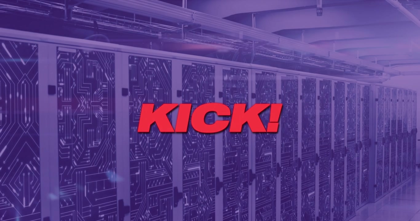 Animation of kick over violet server room