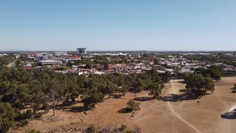 Commercial-and-residential-buildings-of-Joondalup-Perth-Australia,-aerial