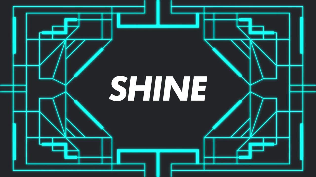 검은색 배경의 모양 위에 빛나는 텍스트의 애니메이션