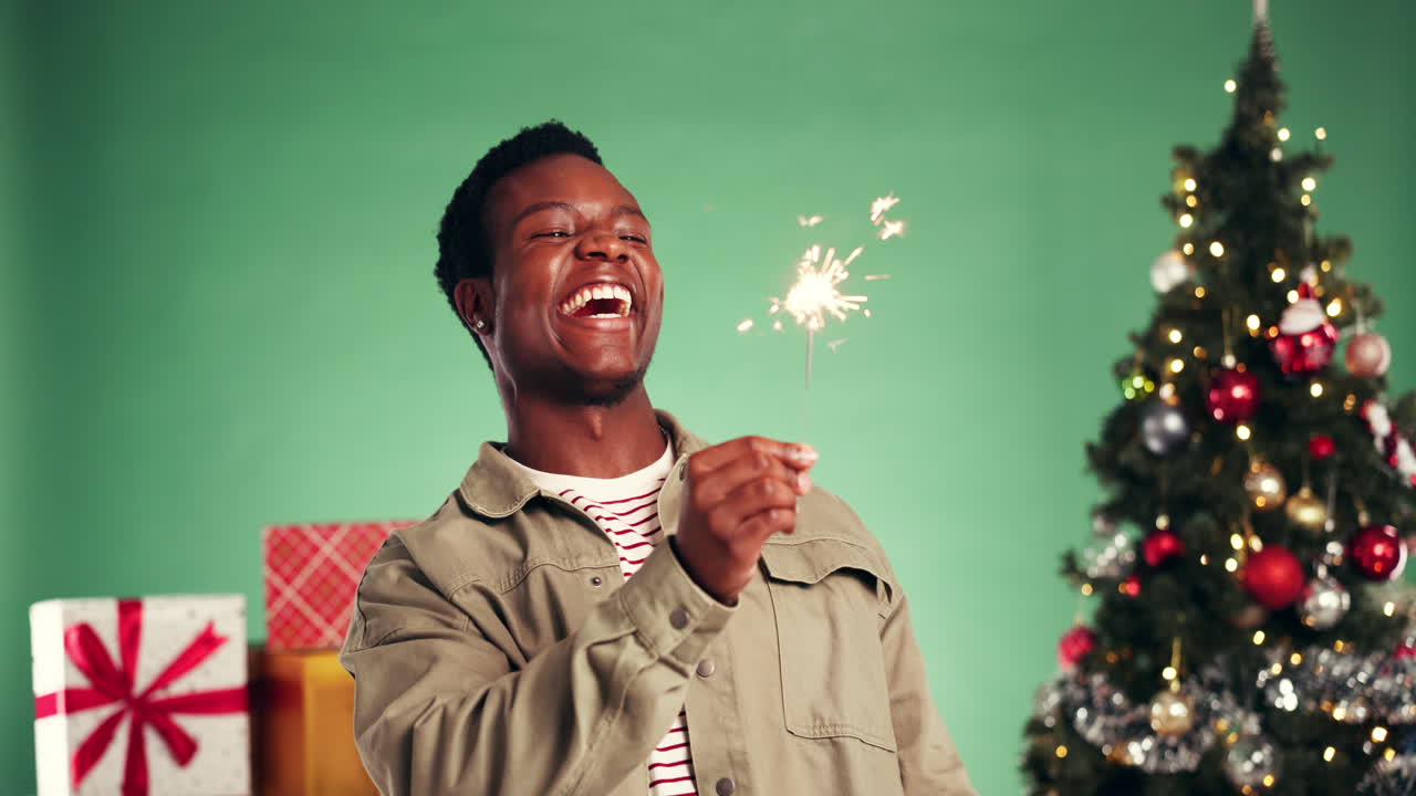Man Celebrating Christmas with Sparkler