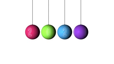 set looping realistic animation of the christmas and new year multicolored balls and text 2020. rotating decoration on white background. merry christmas and a happy new year!