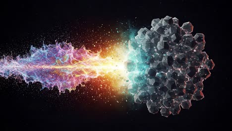 dynamic interaction between energy and matter: an artistic representation of particle collision signifying the fusion of light and structure