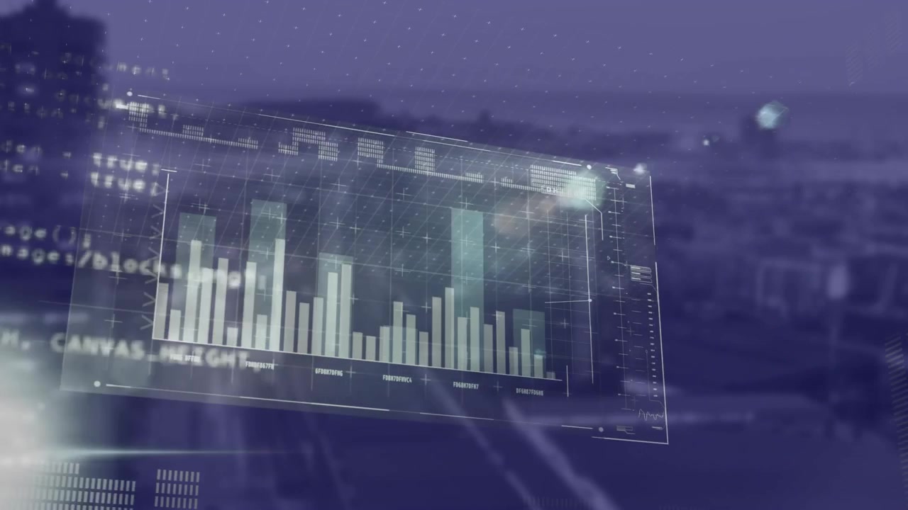 Animation of data processing and light spot against aerial view of cityscape