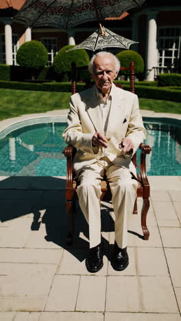 elegant senior man by the pool