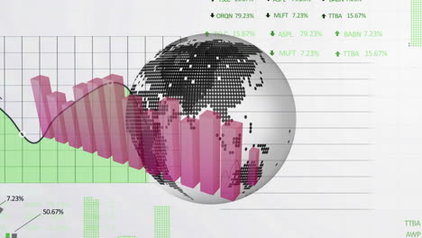 Animation-Des-Globus,-Finanzdatenverarbeitung-Und-Statistik
