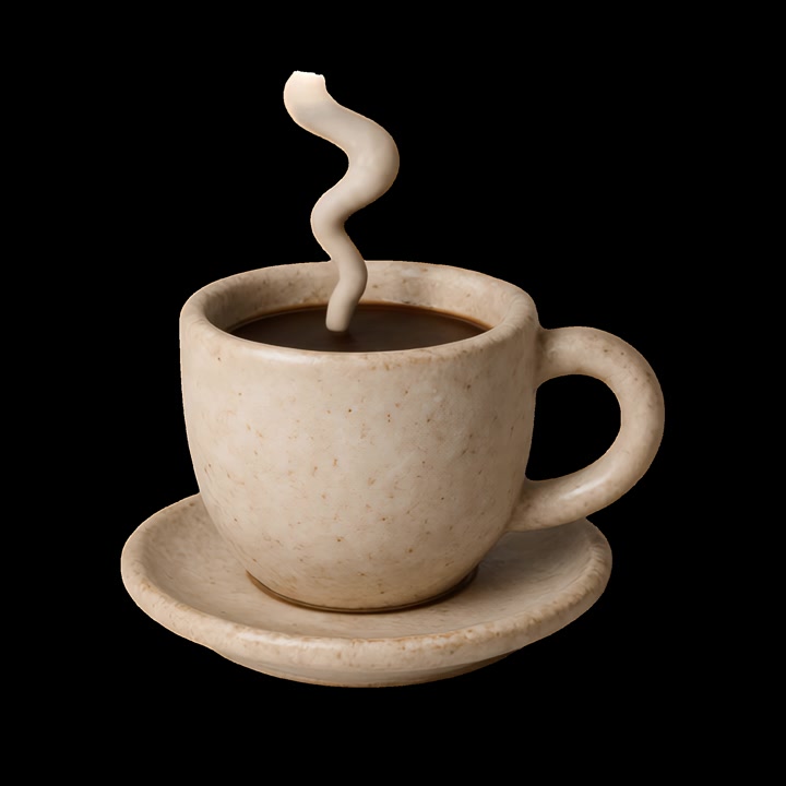 Tazza di caffè caldo animata con vapore che sale su sfondo nero