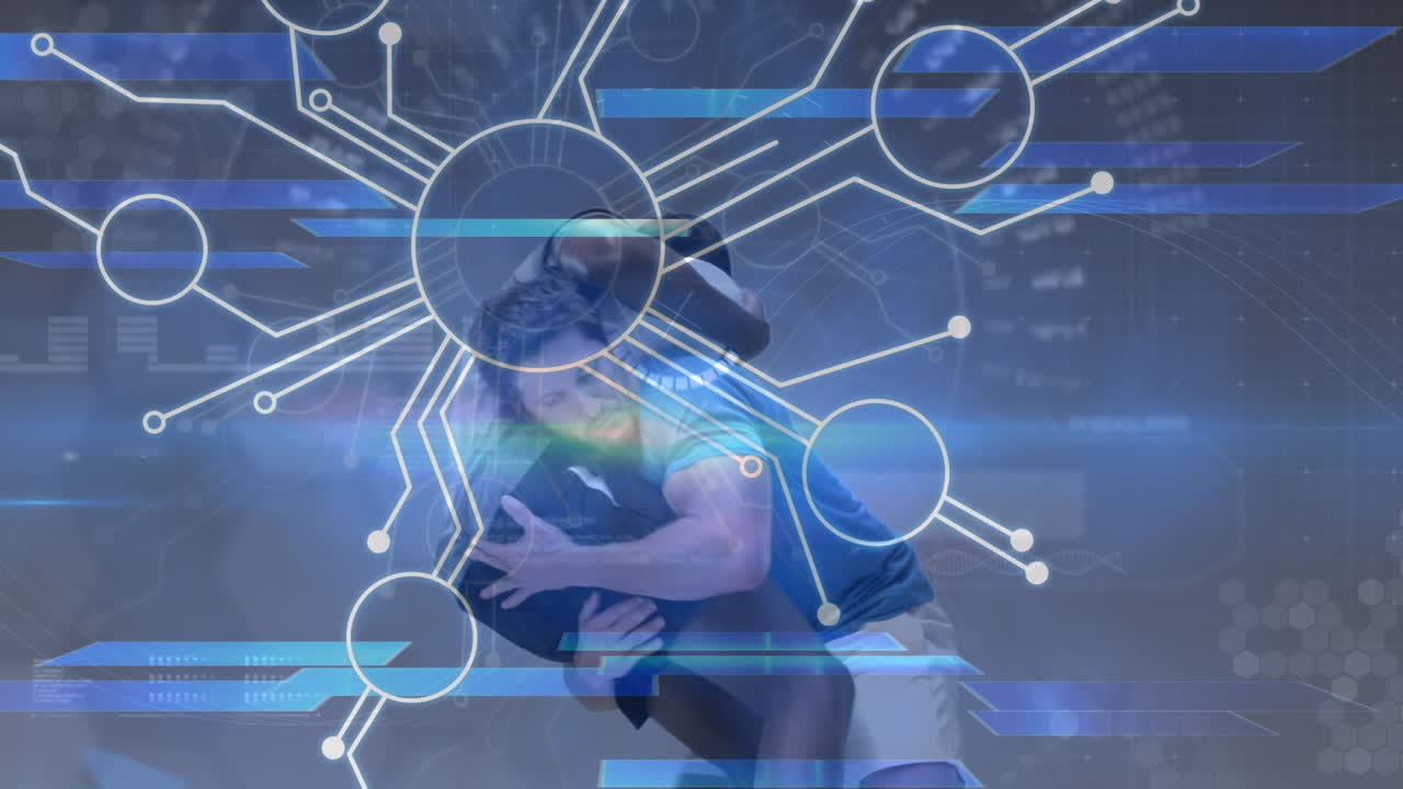 럭비 플레이어에 대한 연결 네트워크 및 데이터 처리의 애니메이션