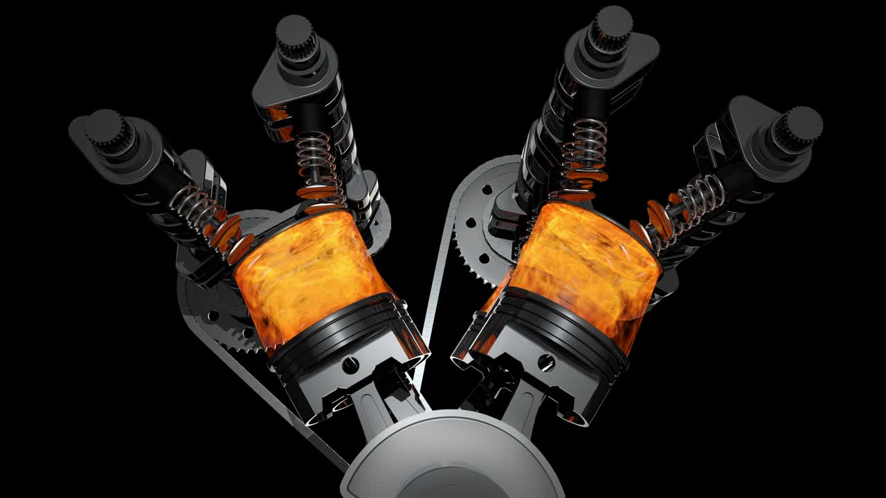 Working V8 Engine Animation With Slow Camera Motion