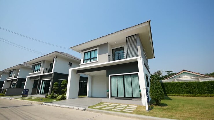 Design esterno di una casa bianca, moderna e contemporanea