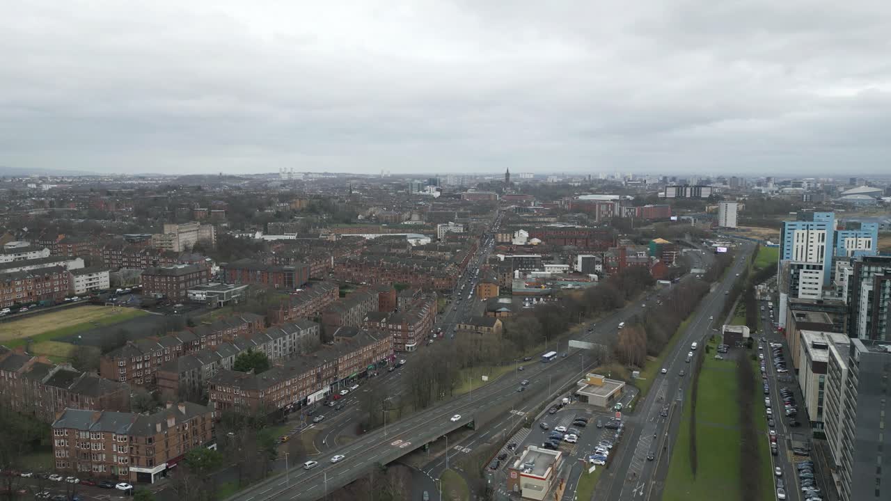Aerial Rising Over Glasgow West End Thornwood Area