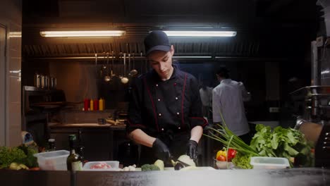 chef preparing food in a restaurant kitchen