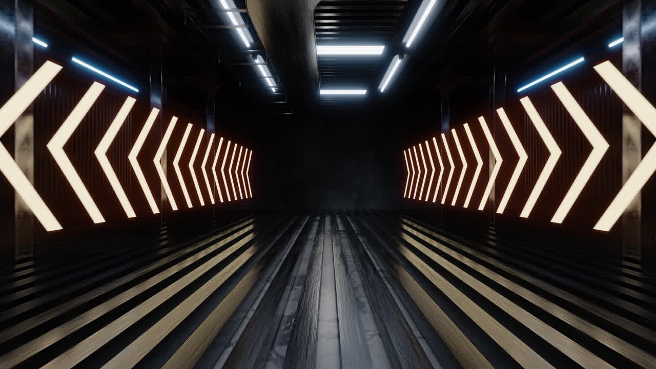 edificio oscuro con iluminación de neón, renderización en 3d.