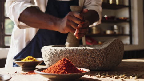 grinding spices for an authentic dish