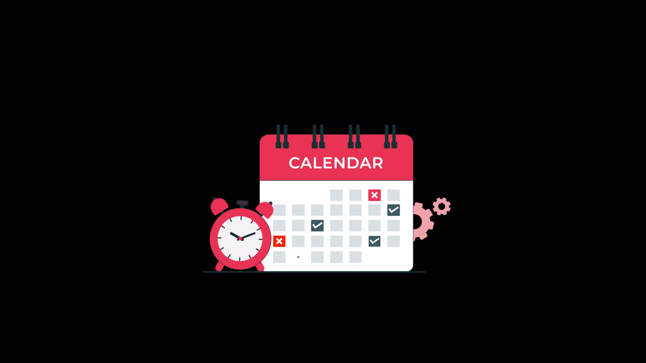 Animeret kalender med vækkeur og tandhjul til planlægning