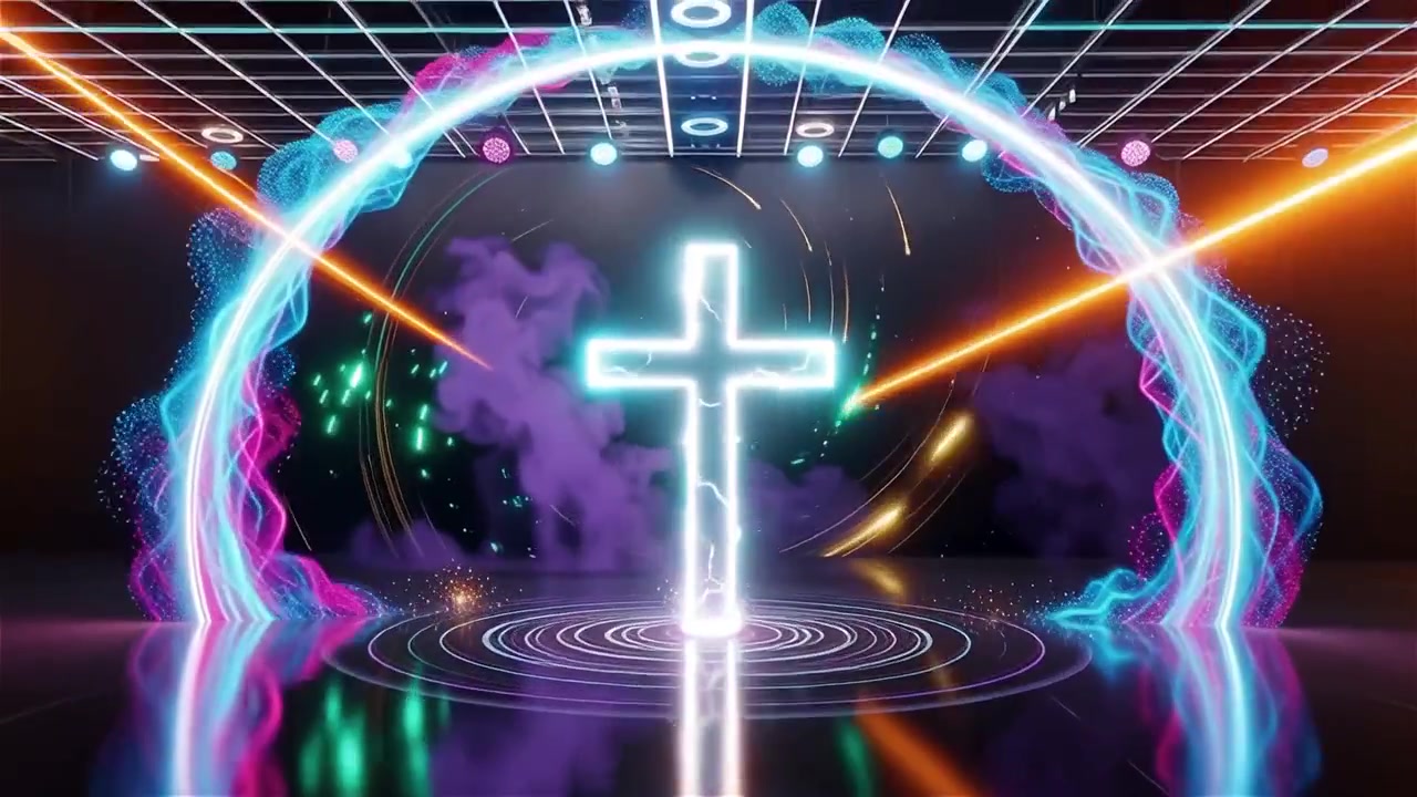 Croce Cristiana Luce Celestiale Sfondo per il Culto.