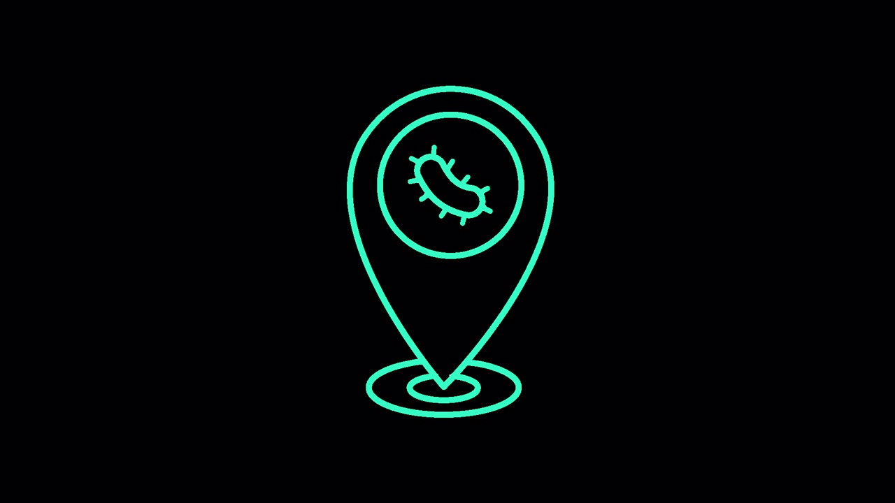 Animated Location Pin Icon with Bacteria Symbol