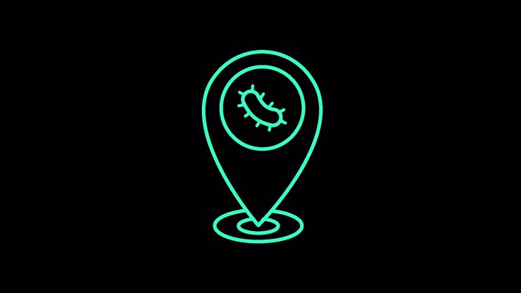 Animated Location Pin Icon with Bacteria Symbol