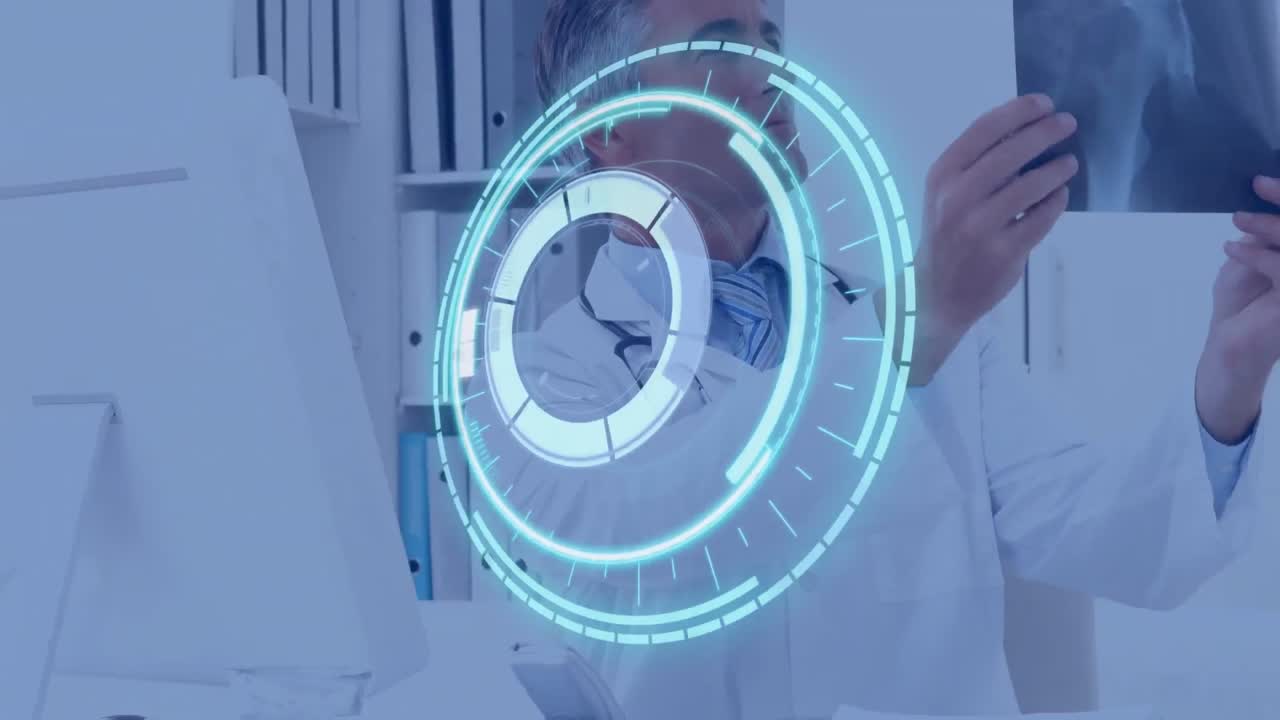 animación del escaneo del alcance sobre el médico utilizando la computadora