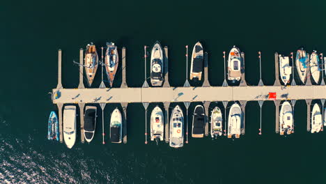 top view of luxurious yachts moored in the marina at summer day